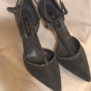 WHBM Suede T-Strap Heels